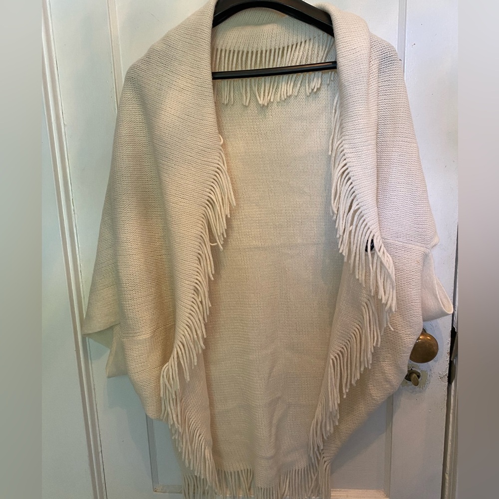 Cream Colored Fringed Shawl (one size)